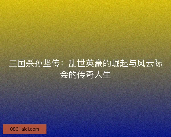 三国杀孙坚传：乱世英豪的崛起与风云际会的传奇人生